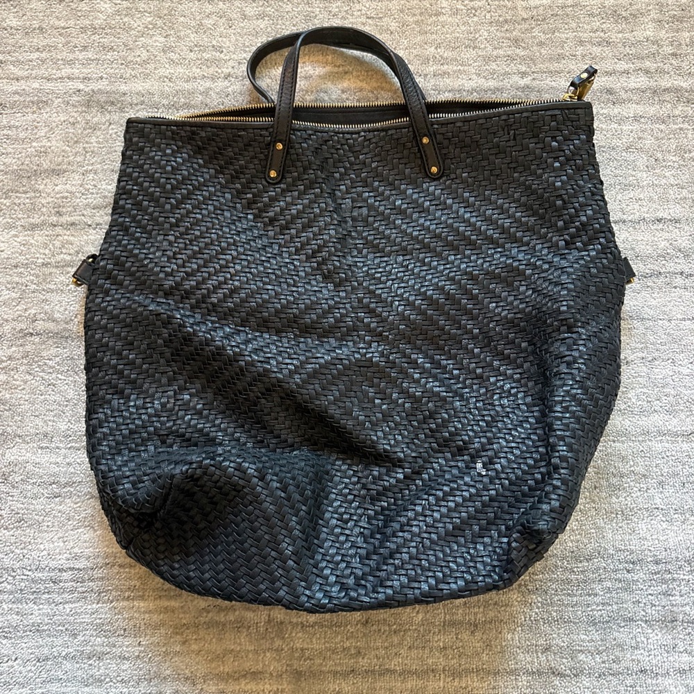 Kempton & Co Devon Holdall Black Woven Leather Satchel Crossbody